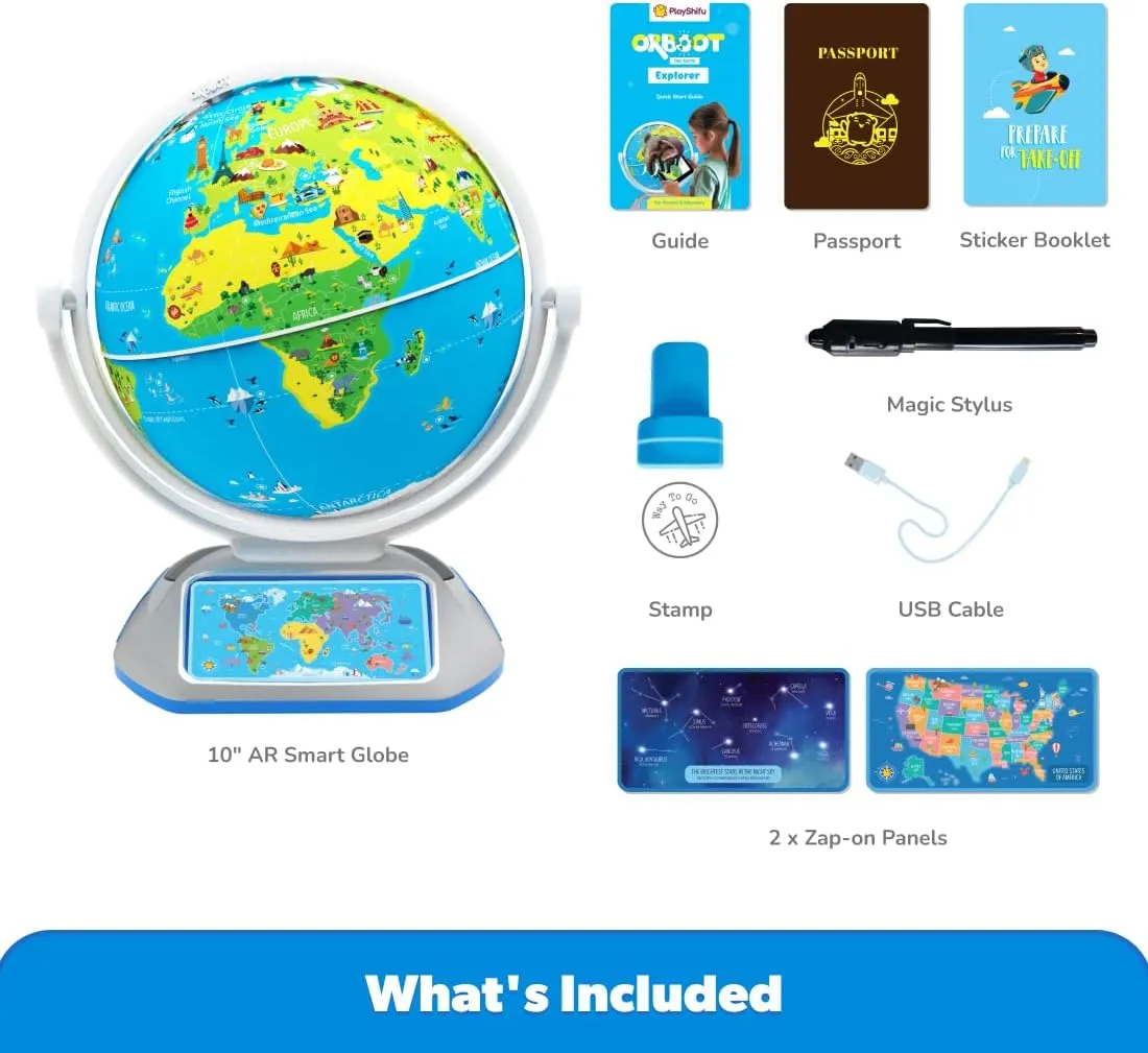 PlayShifu’s Latest Educational Globe for Ages 4  - Orboot Earth Explorer | AR Interactive Globe Toy | 400  Wonders | 1000  Facts | Exciting Features | Constellation Mode | Magic Stylus | Zap-on Panels | 720° Rotation | Fun Games | Solve Mysteries | STEM T
