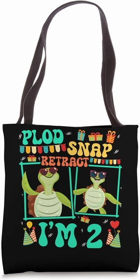 Plod Snap Retract I'm 2 Turtle Kid 2nd Birthday Tote Bag