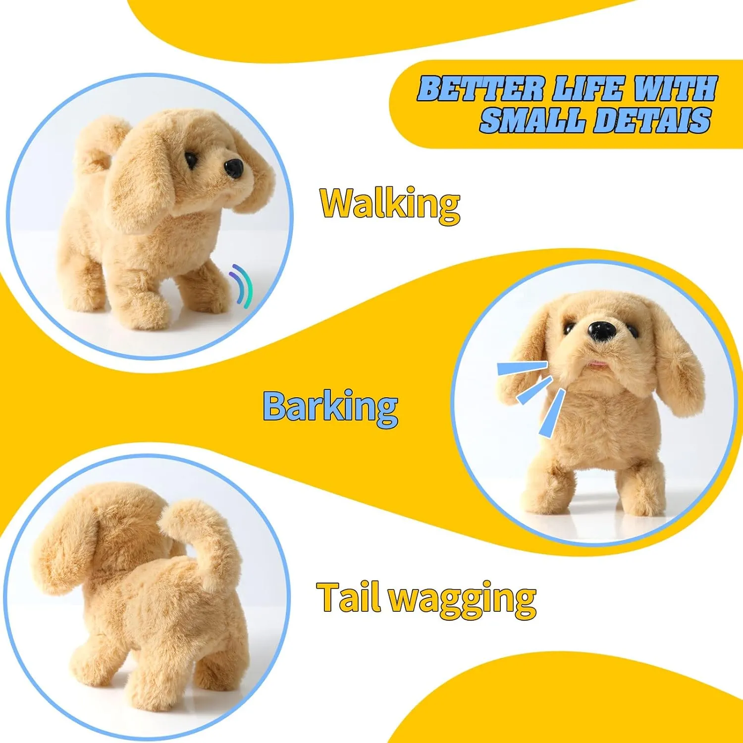 Plush Golden Retriever Toy Puppy Electronic Interactive Dog - Walking, Barking, Tail Wagging, Stretching Companion Animal for Kids Toddlers