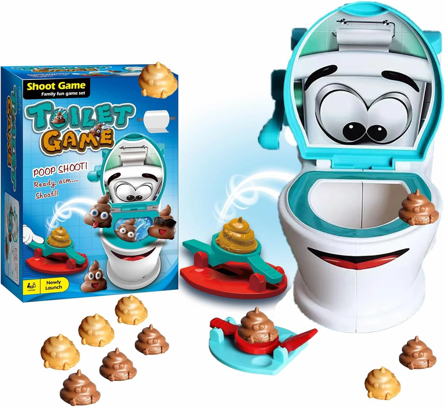 Poop Shoot Game for Family Interactive Toilet Toy for 2-6 Players Funny Gags & Joke Toys for White Elephant Gifts Win it Game for Family Night Party