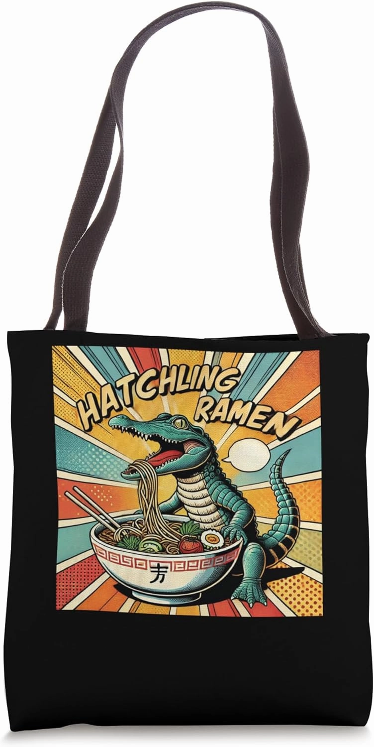 Pop Japanese Art Noodles Wildlife Crocodile Hatchling Ramen Tote Bag