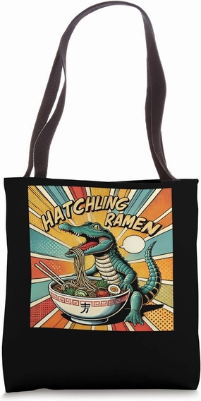 Pop Japanese Art Noodles Wildlife Crocodile Hatchling Ramen Tote Bag