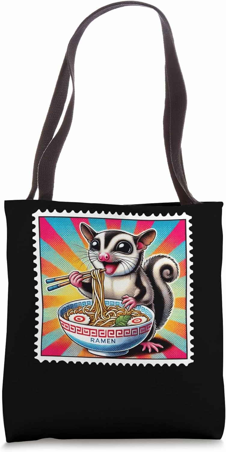 Pop Japanese Art Postage Stamp Wildlife Sugar Glider Ramen Tote Bag