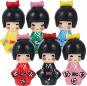 POPETPOP Japanese Kimono Doll - 6pcs Japanese Doll Figurine Desktop Kimono Doll Mini Kimono Doll Decoration Garden Accessories for Home Restaurant Bedroom Japanese Keychain
