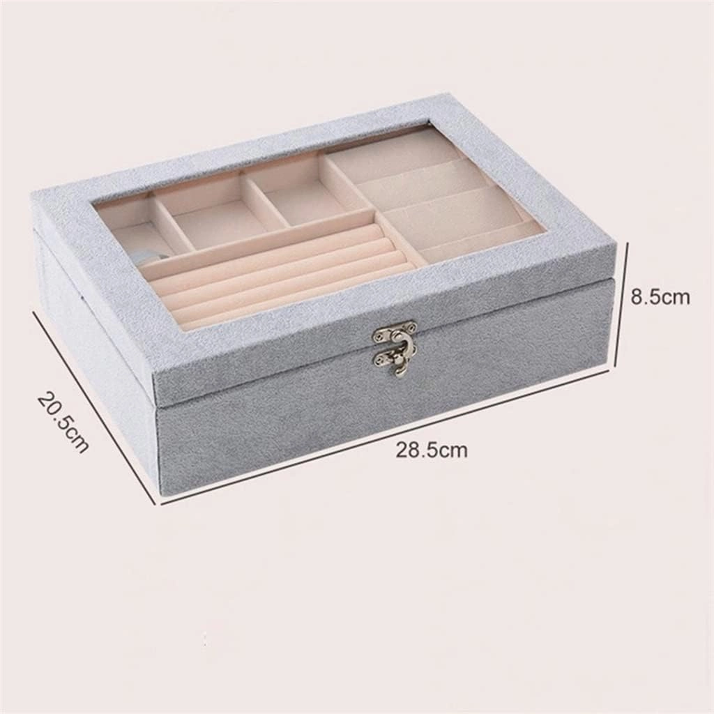 Portable Velvet Carrying Case with Glass Jewelry Display Tray Holder Storage Box Organizer Earrings Necklaces(white-Dinosaur Doodle4)