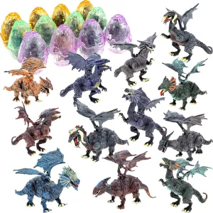 PowerTRC 12 Pack Deluxe 3D Dragon Action Figures in Jurassic-Inspired Hatching Eggs | Take Apart Puzzle Toy | Perfect for Kids' Party Favors and Bulk Toy Excitement!