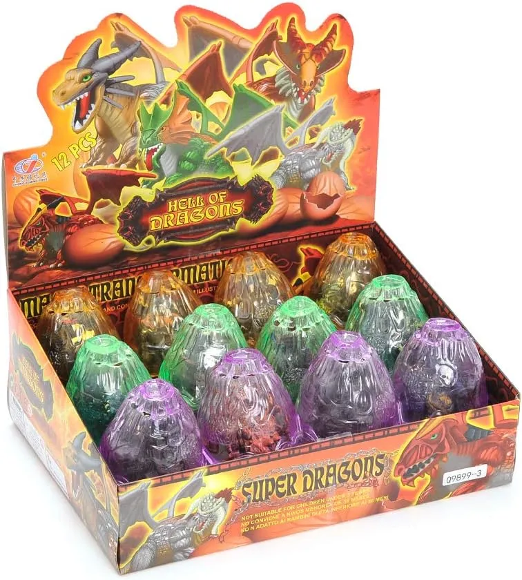PowerTRC 12 Pack Deluxe 3D Dragon Action Figures in Jurassic-Inspired Hatching Eggs | Take Apart Puzzle Toy | Perfect for Kids' Party Favors and Bulk Toy Excitement!