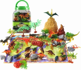 PowerTRC Jurassic Dinosaur Figures Playset with Trees, Rocks, Playmat & Container, Create a Realistic Prehistoric Dino Park, Dinosaur Toys for Kids 3-5, Gift for Boys and Girls 3 4 5 6 7