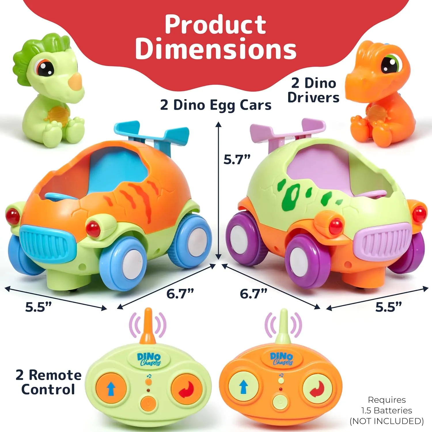 PREXTEX Dino Remote Control Car - Cartoon Style Dinosaur Remote Car with Music and Lighting - Disassemblable and Assemblable - Forward and Rotational Movement - Plastic - Multi-Color