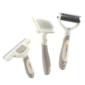 Professional Long-Haired Dog and Cat Grooming Kit - Deshedding and Slicker Brush Set 3 in 1 Gift Box for Long Hair Pets