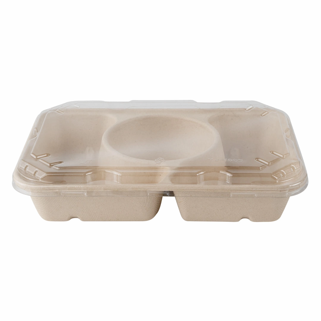 Pulp Tek Rectangle Clear Plastic Flat Lid - Fits Bagasse To Go Container - 100 count box