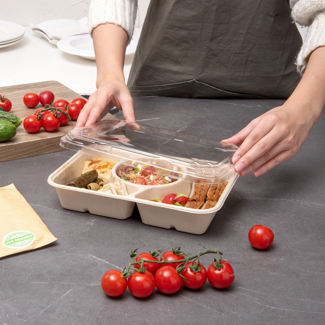 Pulp Tek Rectangle Clear Plastic Flat Lid - Fits Bagasse To Go Container - 100 count box