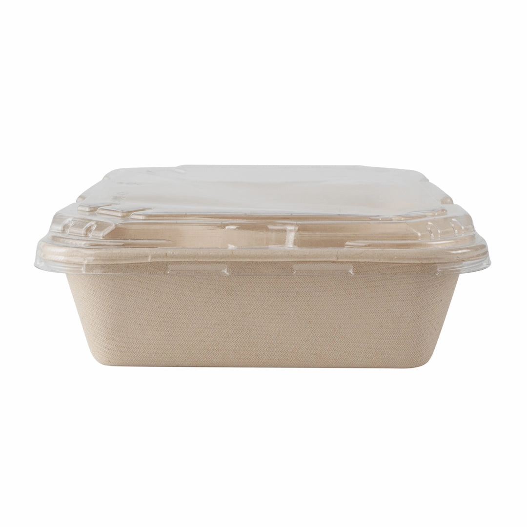 Pulp Tek Rectangle Clear Plastic Flat Lid - Fits Bagasse To Go Container - 100 count box