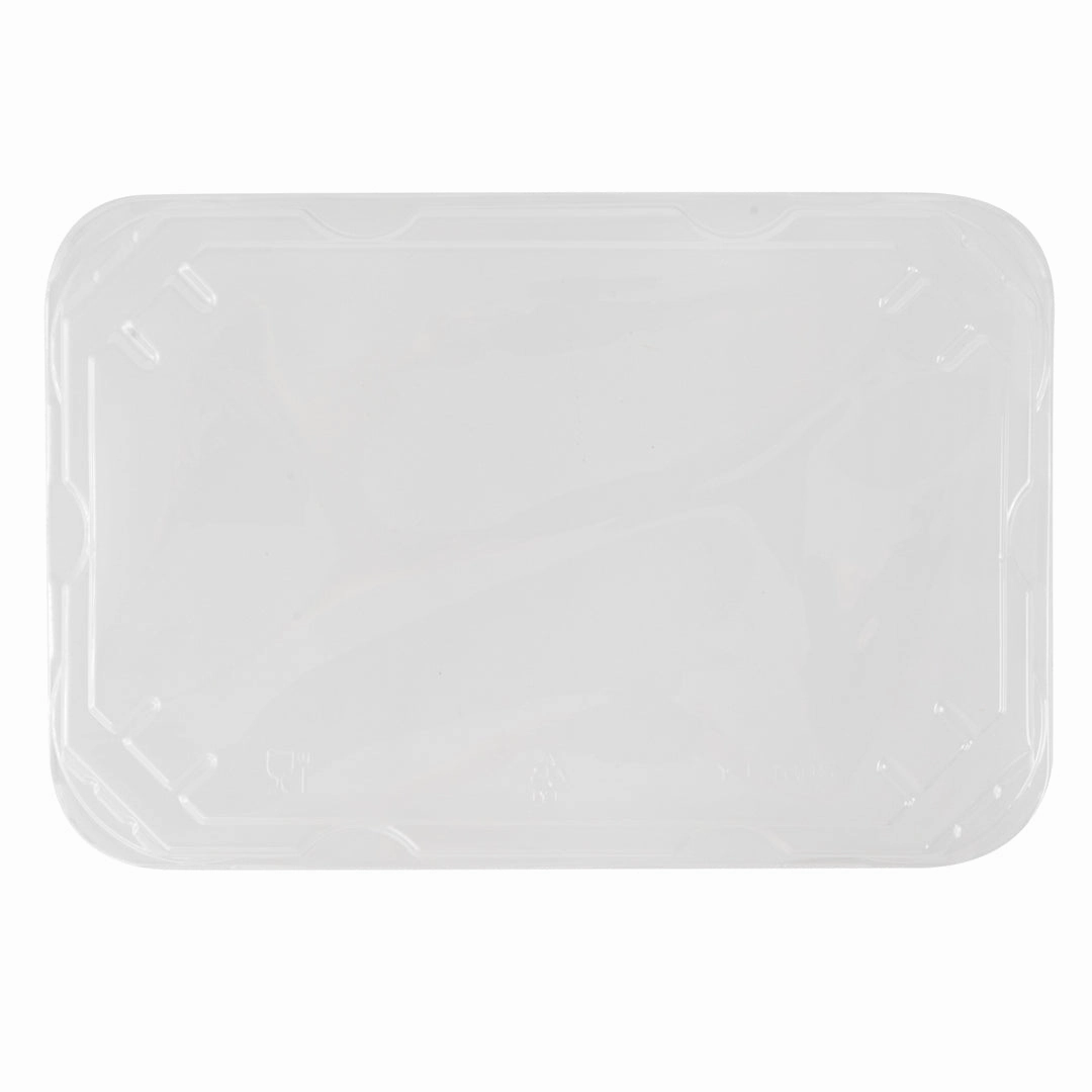 Pulp Tek Rectangle Clear Plastic Flat Lid - Fits Bagasse To Go Container - 100 count box