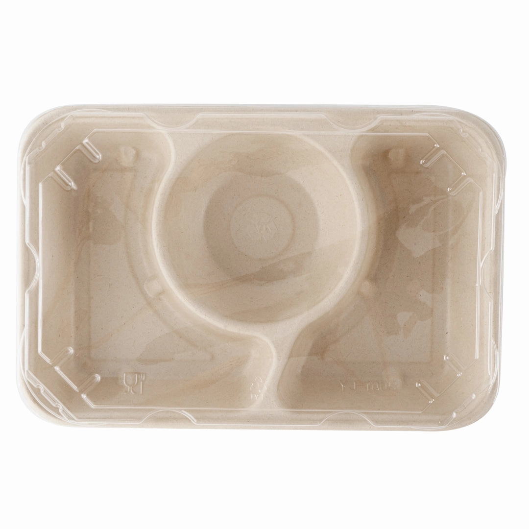 Pulp Tek Rectangle Clear Plastic Flat Lid - Fits Bagasse To Go Container - 100 count box