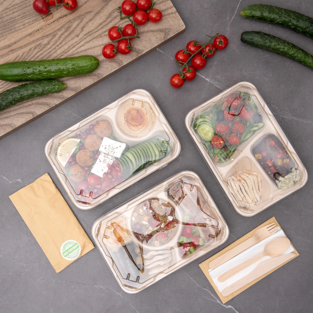 Pulp Tek Rectangle Clear Plastic Flat Lid - Fits Bagasse To Go Container - 100 count box