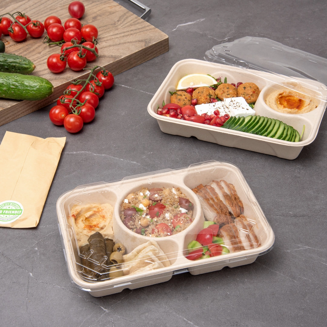 Pulp Tek Rectangle Clear Plastic Flat Lid - Fits Bagasse To Go Container - 100 count box