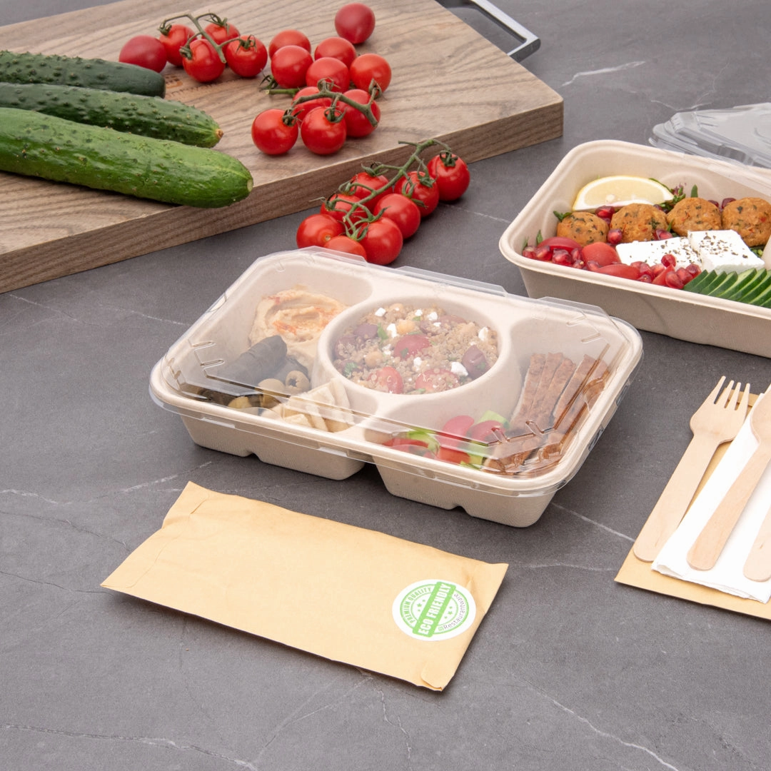 Pulp Tek Rectangle Clear Plastic Flat Lid - Fits Bagasse To Go Container - 100 count box