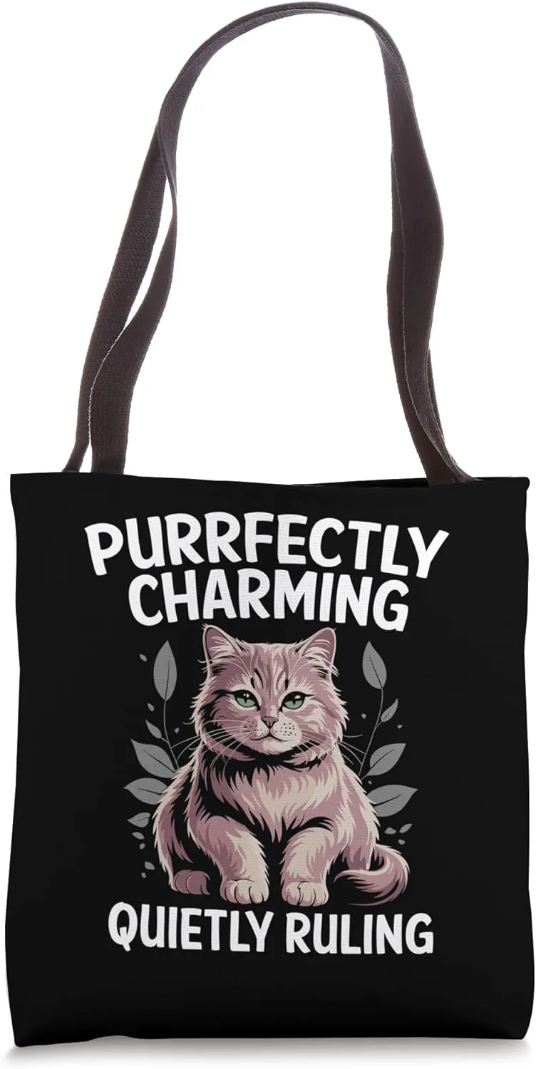 Purrfectly Charming Quietly Ruling Cat Lover Feline Pet Meow Tote Bag