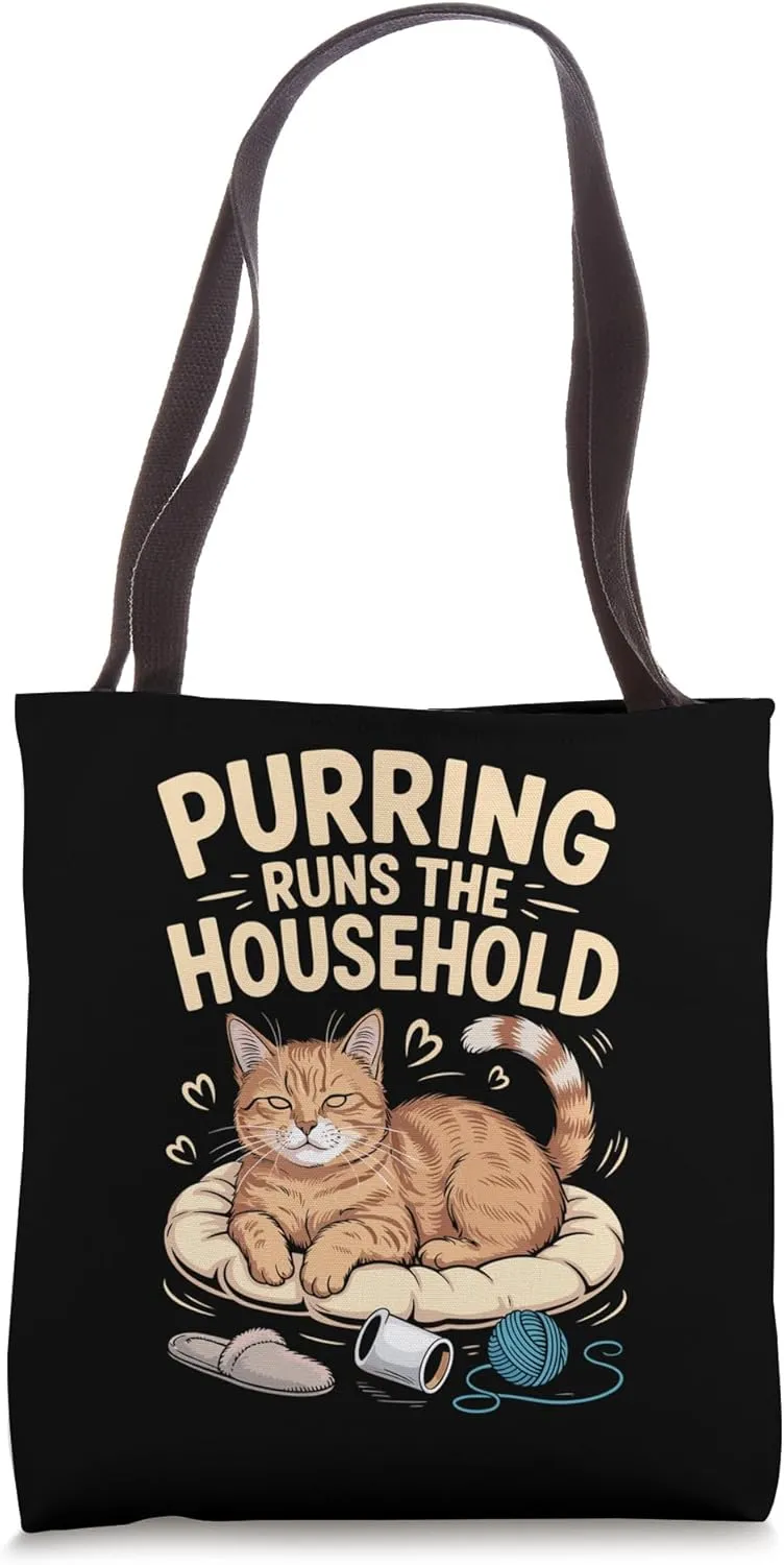 Purring Runs The Household Cat Lover Feline Pet Meow Tote Bag