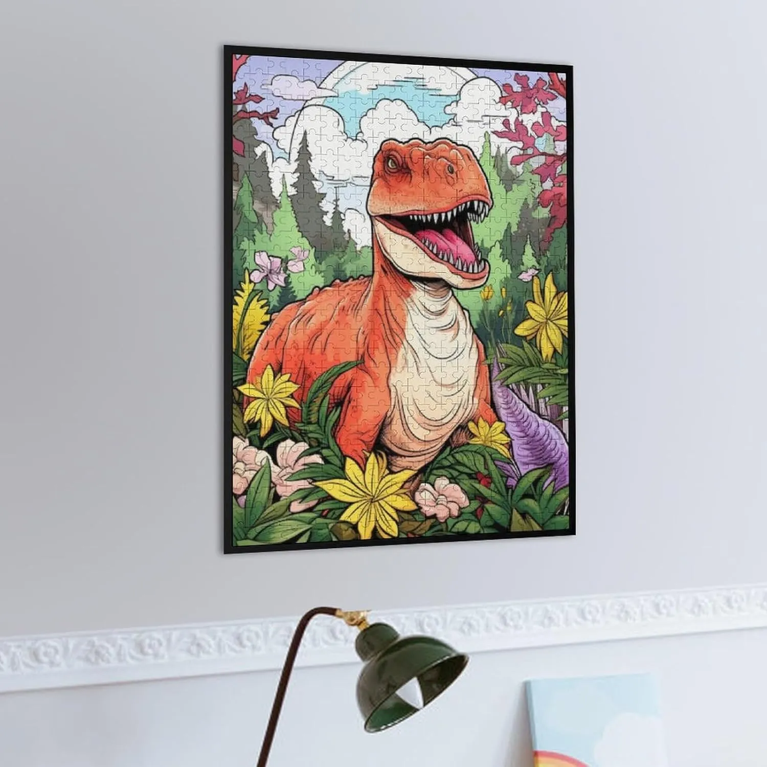 Puzzles for Adults 500 Pieces - Cartoon Dinosaur Flowers Jungle Challenging Gift for Puzzle Lovers, Fun Time with Friends, Displayable Wall Decor