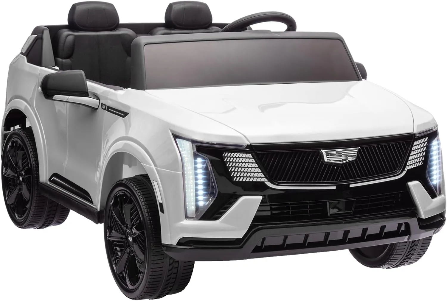 Qaba 2-Seater Ride on Truck, 12V Cadillac Escalade IQ 2025 Licensed Kids Electric Car with 10AH Big Battery, Parent Remote Control, 4 Spring Suspension Wheels, LED Lights, Music Horn, White