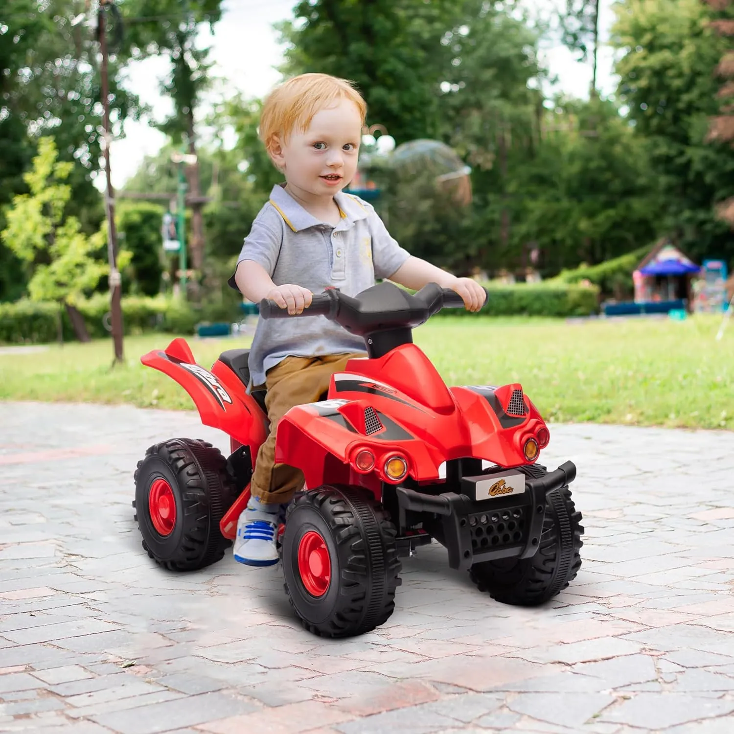 Qaba Kids ATV, 6V 4 Wheeler Kids Quad Car, Battery Powered Electric Ride on Toy with Music for Boys & Girls Ages 2-6 Years, Red