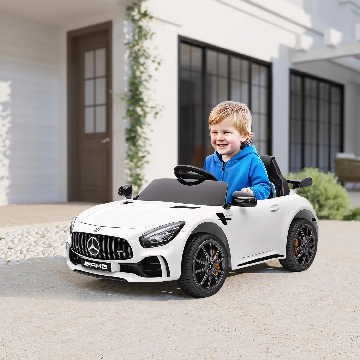 Qaba Mercedes-Benz AMG GTR Licensed 12V Kids Ride on Car, Battery Powered Electric Car for Toddlers with Remote Control, Transport Wheels, Soft Start, Lights, Music, Horn for 3-6 Years, White