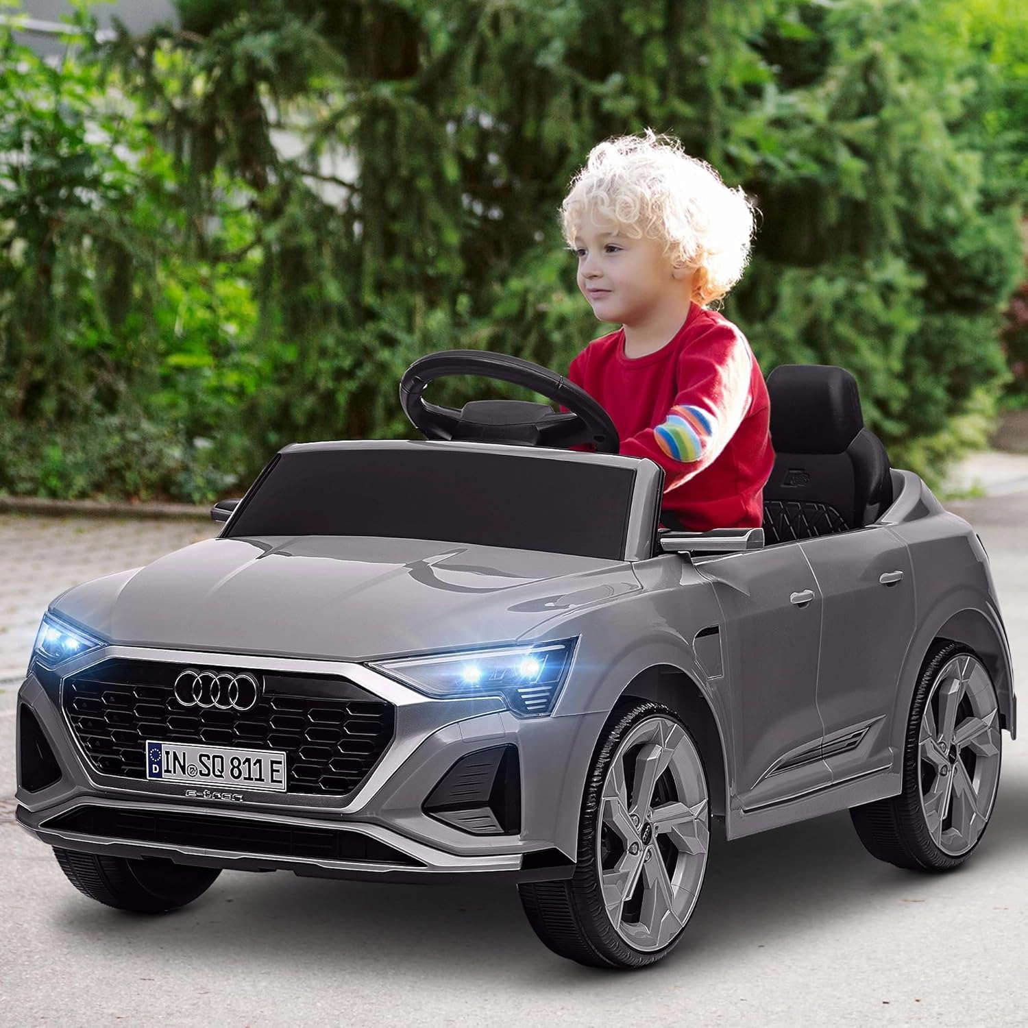 Qaba Audi Q8 e-tron Sportback Licensed 12V Kids Ride on Car, Battery Powered Kids Electric Car with Remote Control, 4 Spring Suspension Wheels, Soft Start, LED Headlights, Music Horn, Gray