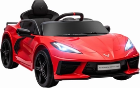 Qaba Electric Car, 12V Chevrolet Corvette Licensed Kids Car with Parent Remote Control, Suspension System, Headlight, Slow Start, Toddler Ride On Car for 3-6 Years, Red
