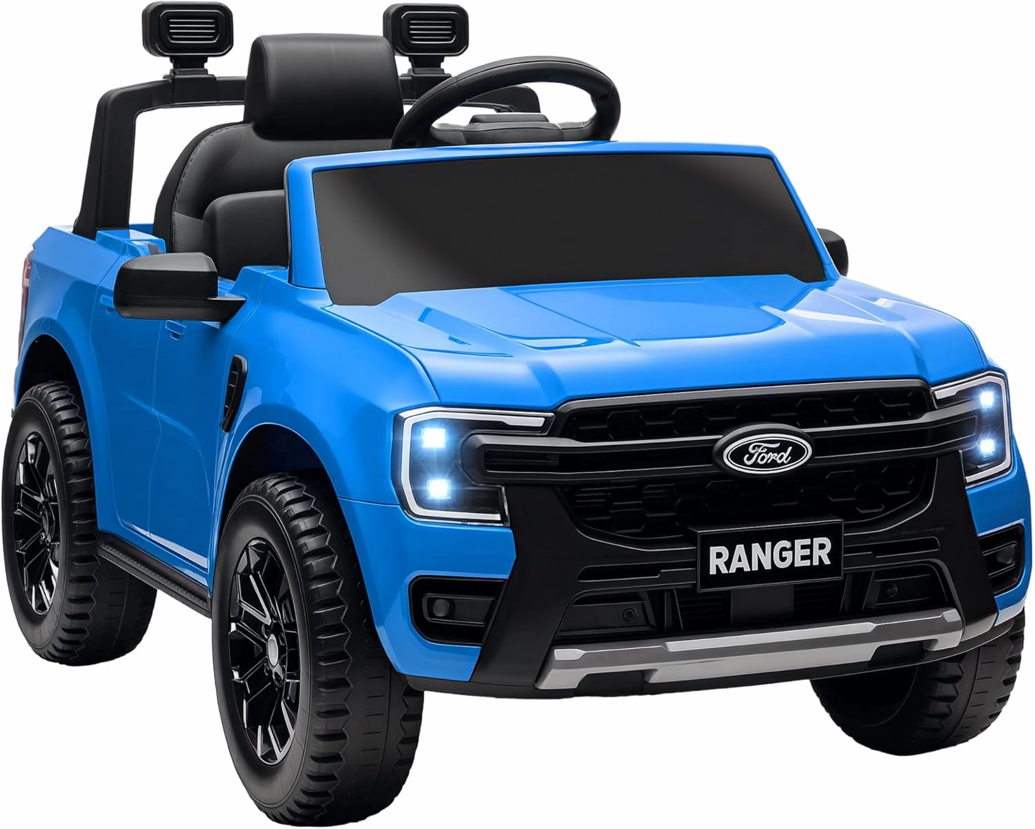 Qaba Ford Ranger Licensed 12V Kids Ride on Truck, Toddler Electric Car with Remote Control, Toy Storage, Spring Suspension, LED Headlights, Music Horn, for Ages 3-6 Years, Blue