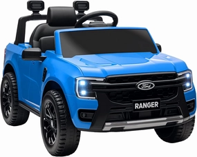 Qaba Ford Ranger Licensed 12V Kids Ride on Truck, Toddler Electric Car with Remote Control, Toy Storage, Spring Suspension, LED Headlights, Music Horn, for Ages 3-6 Years, Blue
