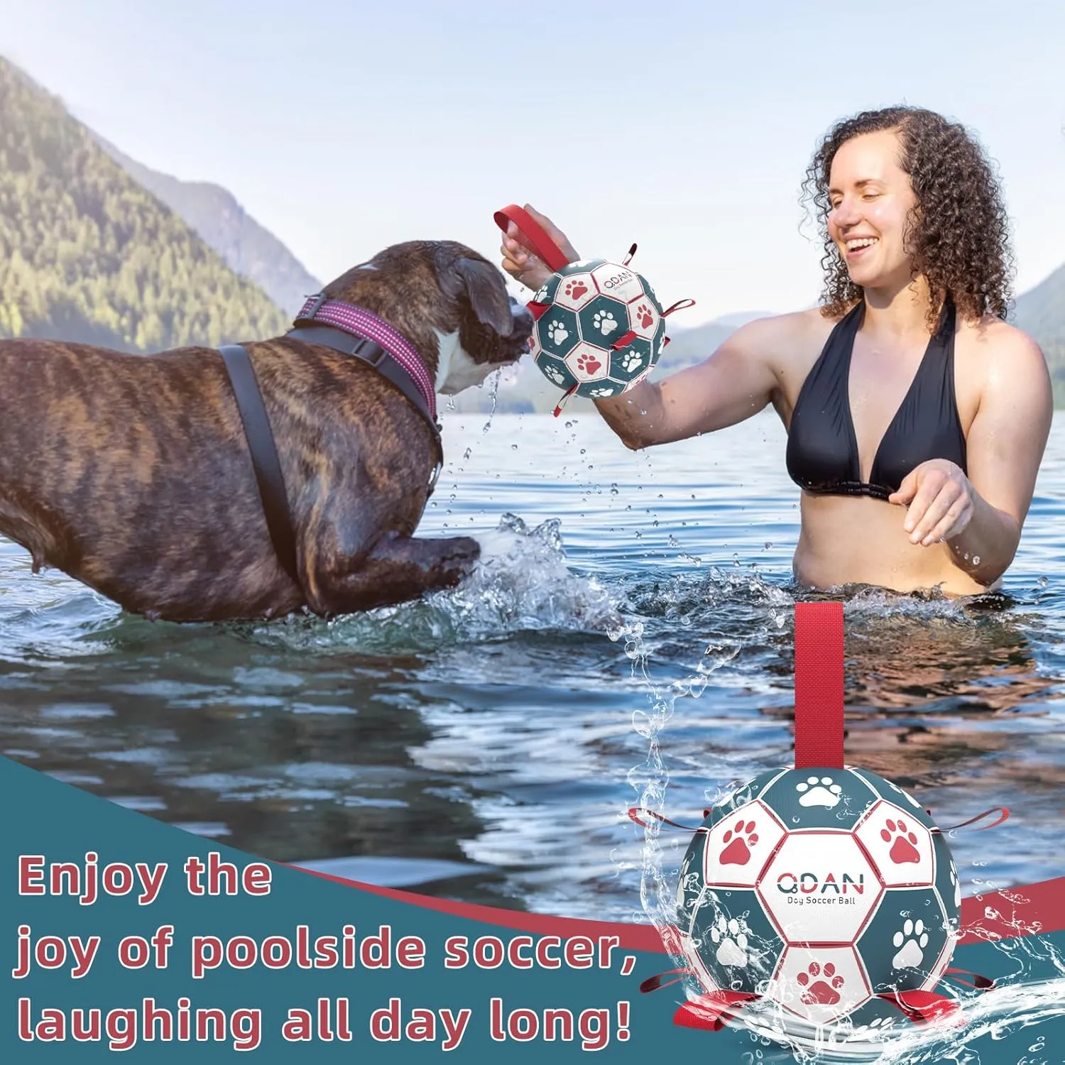 QDAN Dog Balls Toys, Soccer Ball with Straps, Puppy Birthday Gifts, Dog Water Toy, Durable Herding Balls for Small Medium Dogs, Interactive Toys for Tug of War (6 Inch)