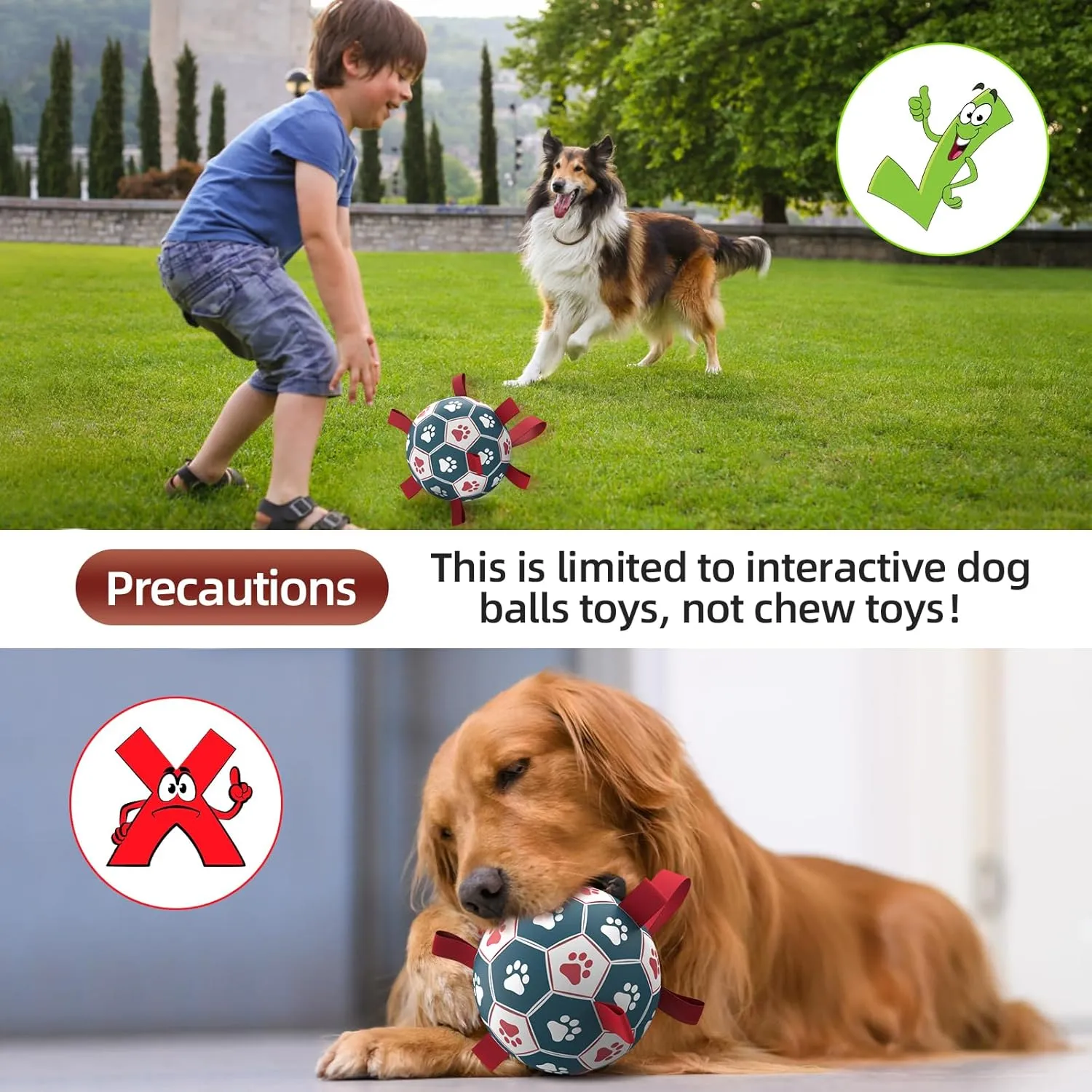 QDAN Dog Balls Toys, Soccer Ball with Straps, Puppy Birthday Gifts, Dog Water Toy, Durable Herding Balls for Small Medium Dogs, Interactive Toys for Tug of War (6 Inch)