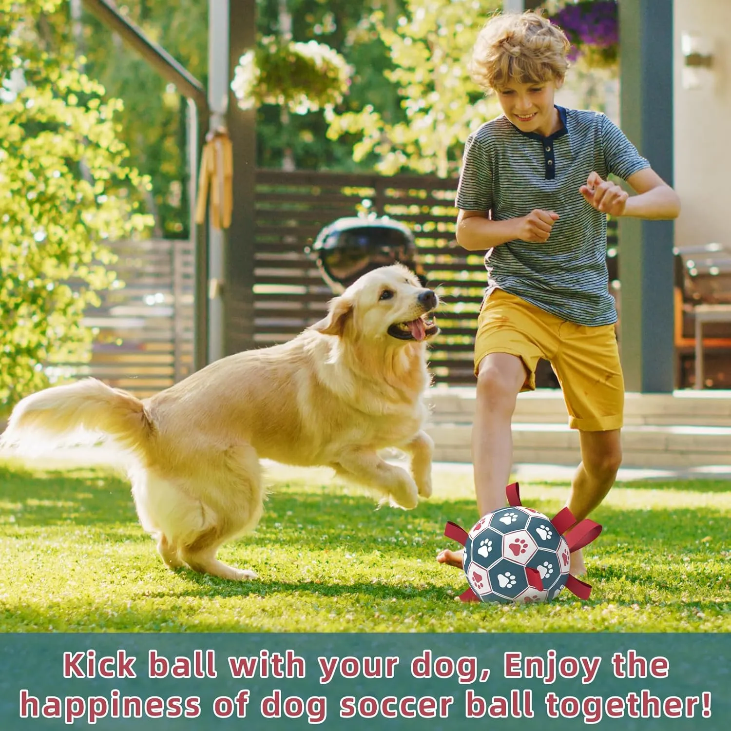 QDAN Dog Balls Toys, Soccer Ball with Straps, Puppy Birthday Gifts, Dog Water Toy, Durable Herding Balls for Small Medium Dogs, Interactive Toys for Tug of War (6 Inch)