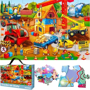 QUOKKA Giant Floor Puzzle for Kids Ages 4-6 – 2x3 Feet Extra-Thick 48 Pieces Toddler Puzzle Ages 3-5 – Construction Educational Activity for Boys Girls – Premium Box with Sturdy Handle & Magnetic