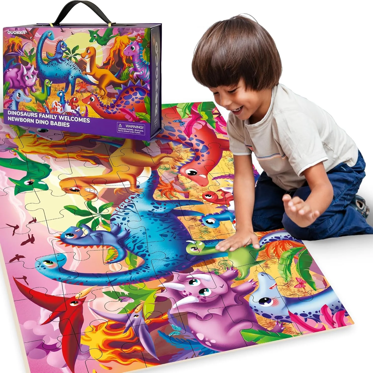 QUOKKA Giant Floor Puzzles for Kids Ages 4-6 - 2x3 Feet Extra-Thick 48 Pieces Toddler Puzzle Ages 3-5 – Dinos Educational Activity for Boys Girls – Premium Box with Sturdy Handle & Magnetic Closure