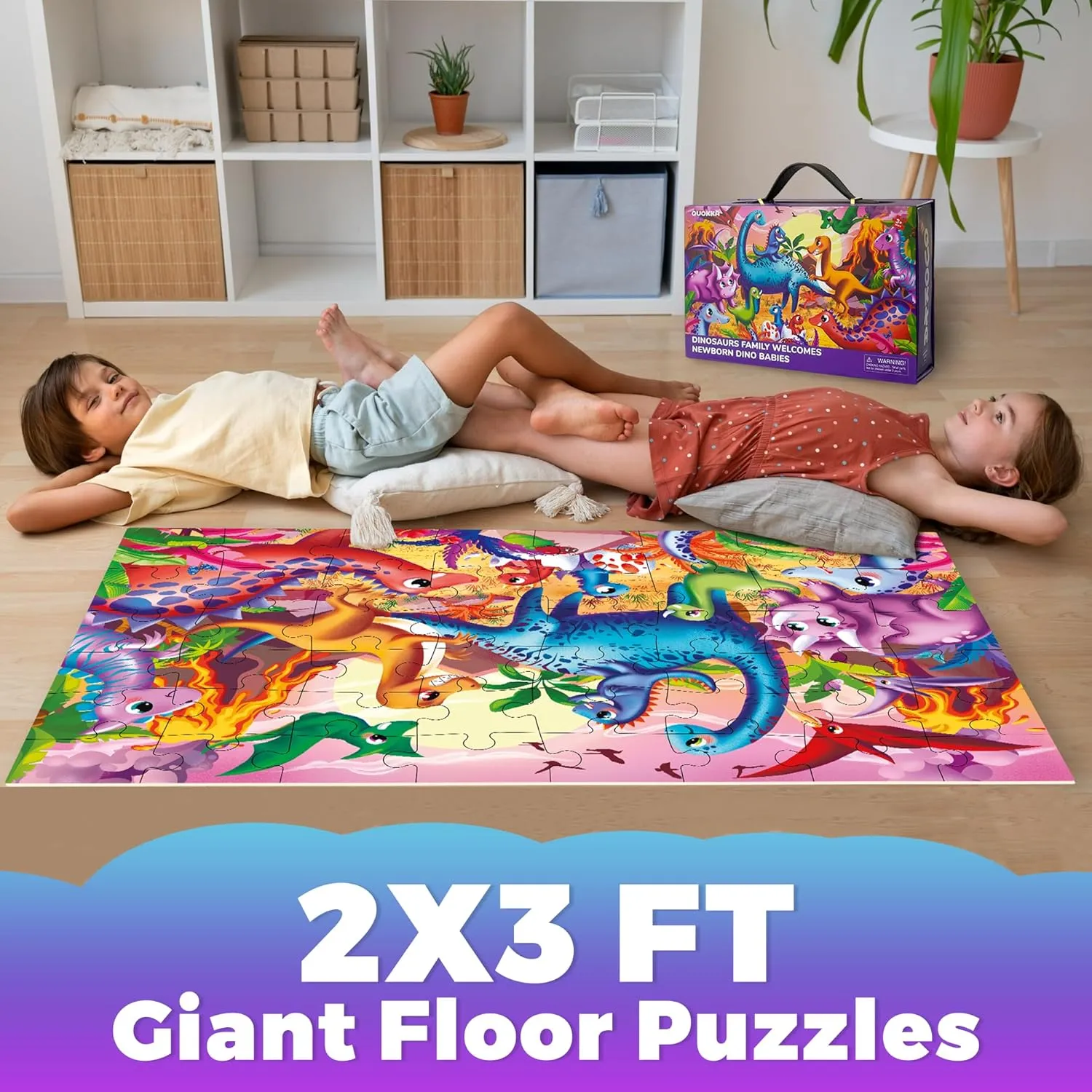 QUOKKA Giant Floor Puzzles for Kids Ages 4-6 - 2x3 Feet Extra-Thick 48 Pieces Toddler Puzzle Ages 3-5 – Dinos Educational Activity for Boys Girls – Premium Box with Sturdy Handle & Magnetic Closure