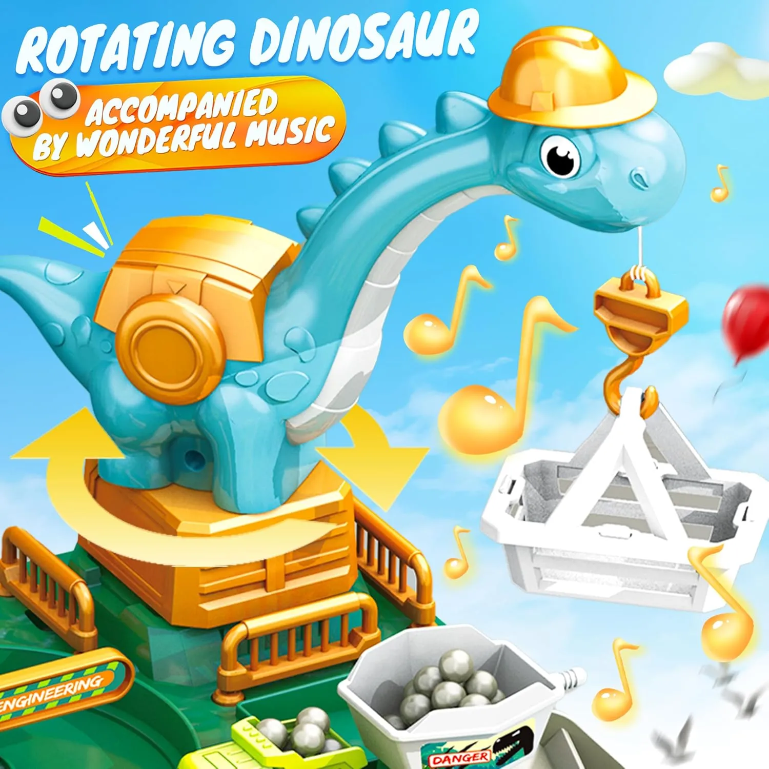 Race Tracks for Kids Ages 3-5, SMILESSKIDDO 73 PCS Dinosaur Car Tracks Toys Gifts for Boys Kids with Music and Engineering Scene Simulation, Construction Car Toddler Boy Toys Gift for Ages 3 