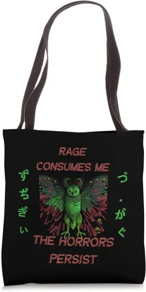 Rage Consumes Me Horrors Persist Funny Retro Owl Moth Quote Tote Bag