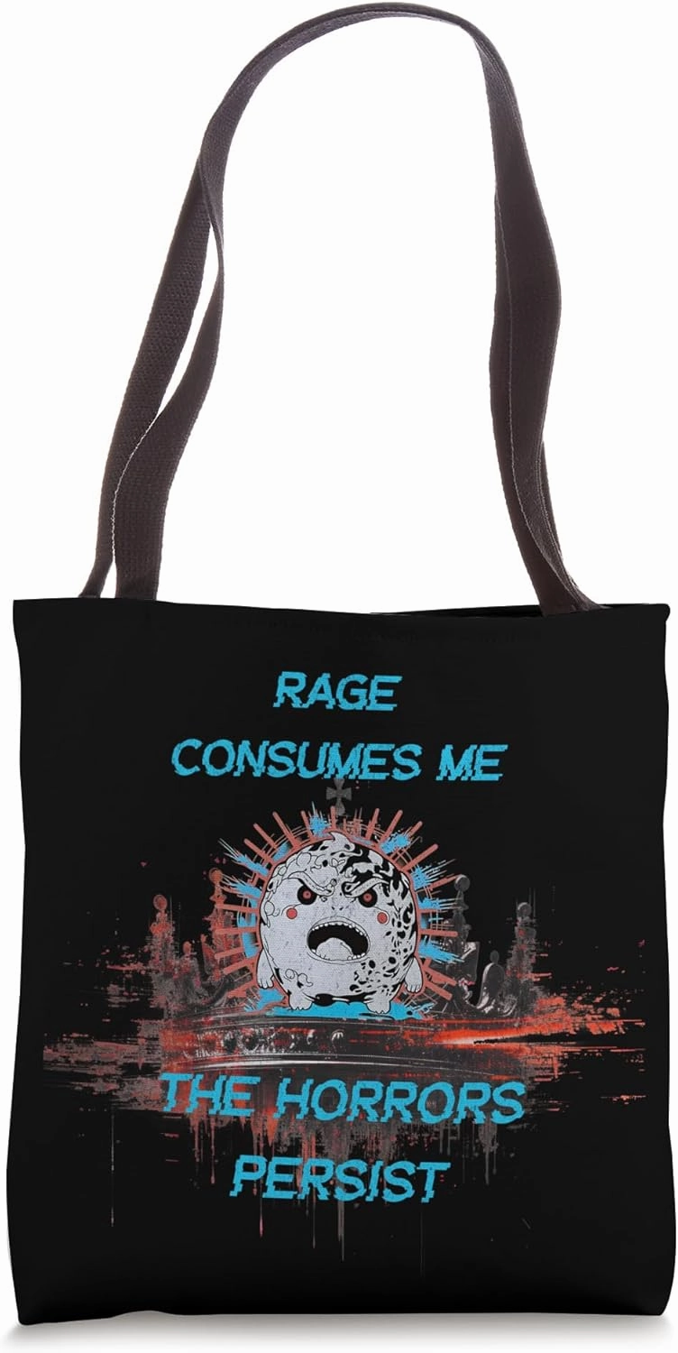 Rage Consumes Me Horrors Persist Funny Frog Blob Retro Quote Tote Bag