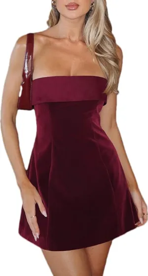 RanRui Women's Velvet Tube Mini Dress Winter Fall Short Skirt Elegant Slim fit Bodycon Cocktail Dress Suede Tube top Dress