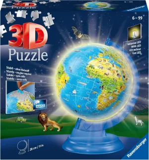 Ravensburger Children’s Globe Night Edition 3D Jigsaw Puzzle - 180 Piece Set | Features LED Light | Interactive and Educational Toy | Ideal for Kids and Adults | Model 11288