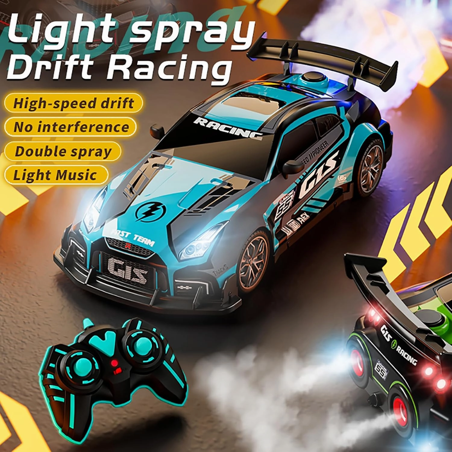 RC Drift Car 2.4GHz 1:16 Scale Remote Control Cars Vehicle with Bodylight &Spray &Music, Remote Control Cars for Kids Boys Girls Age 4-7 8-12 13 14 Year Old, Birthday Ideas