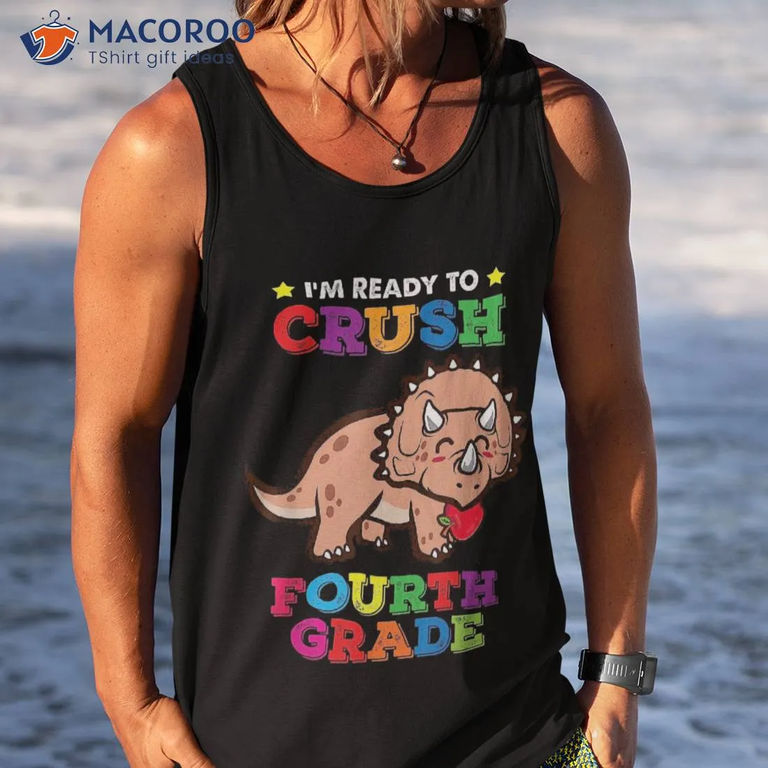 Ready To Crush 4th Grade Triceratops Dinosaur Back School Shirt