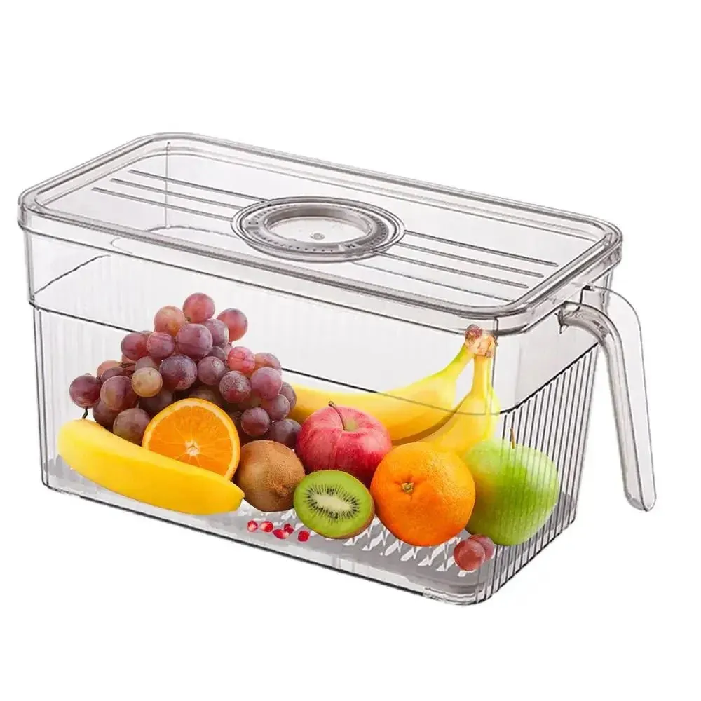 Refrigerator Organizer Bins Clear Square Food Storage Organizer Stackable Kitchen Containers With Lids And Handle Space-Saving