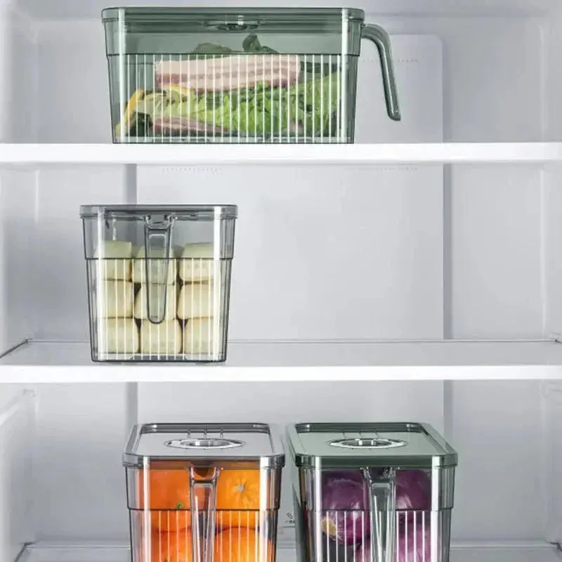 Refrigerator Organizer Bins Clear Square Food Storage Organizer Stackable Kitchen Containers With Lids And Handle Space-Saving