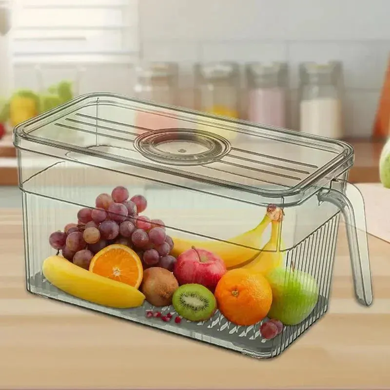Refrigerator Organizer Bins Clear Square Food Storage Organizer Stackable Kitchen Containers With Lids And Handle Space-Saving