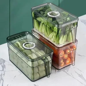 Refrigerator Organizer Bins Clear Square Food Storage Organizer Stackable Kitchen Containers With Lids And Handle Space-Saving