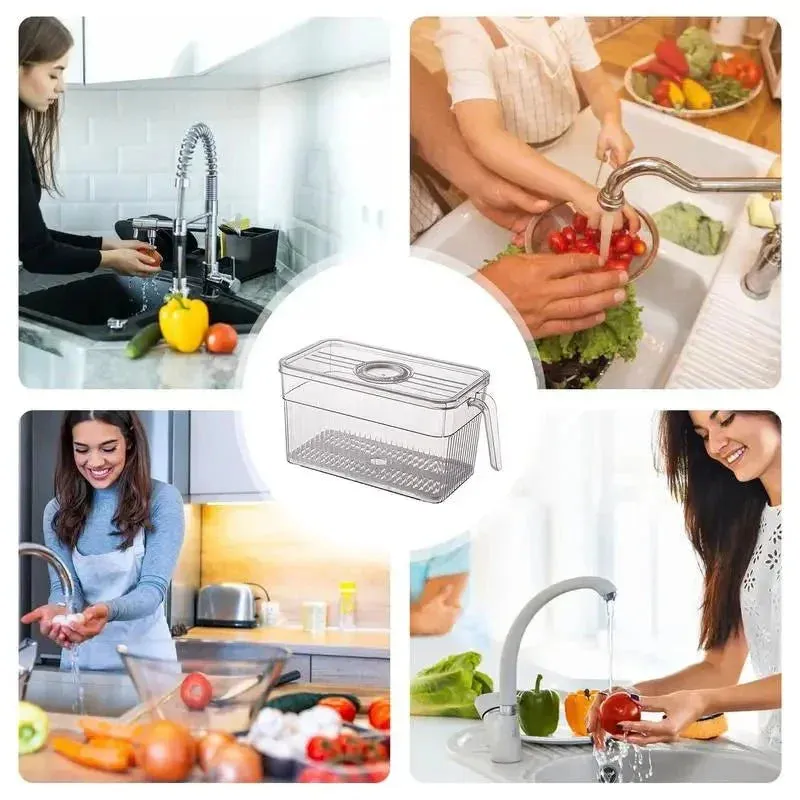 Refrigerator Organizer Bins Clear Square Food Storage Organizer Stackable Kitchen Containers With Lids And Handle Space-Saving